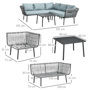 Set divano da giardino 4 pezzi in alluminio e rattan sintetico con tavolino grigio