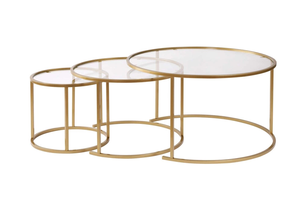 Set di 3 tavolini in metallo "Aurum" - 80 x 80 x 43 cm - Oro trasparente