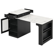 Tavolo da Pranzo Allungabile per 4 Persone con 1 Cassetto; Ripiani Regolabili e Prese; in MDF e Vetro