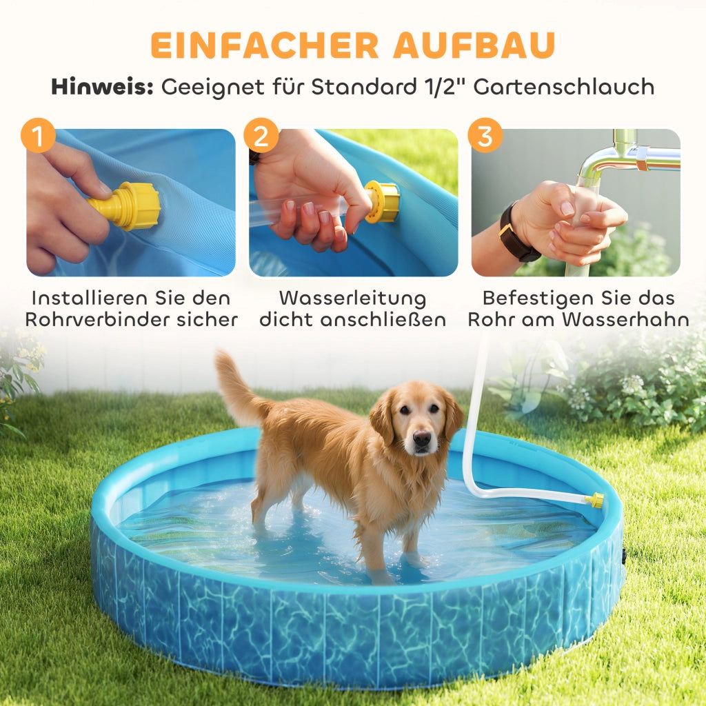 Piscina per Cani Pieghevole con Fontana e Cuscini d'Acqua ¨C Zephmum ¨C Blu ?160x30 cm