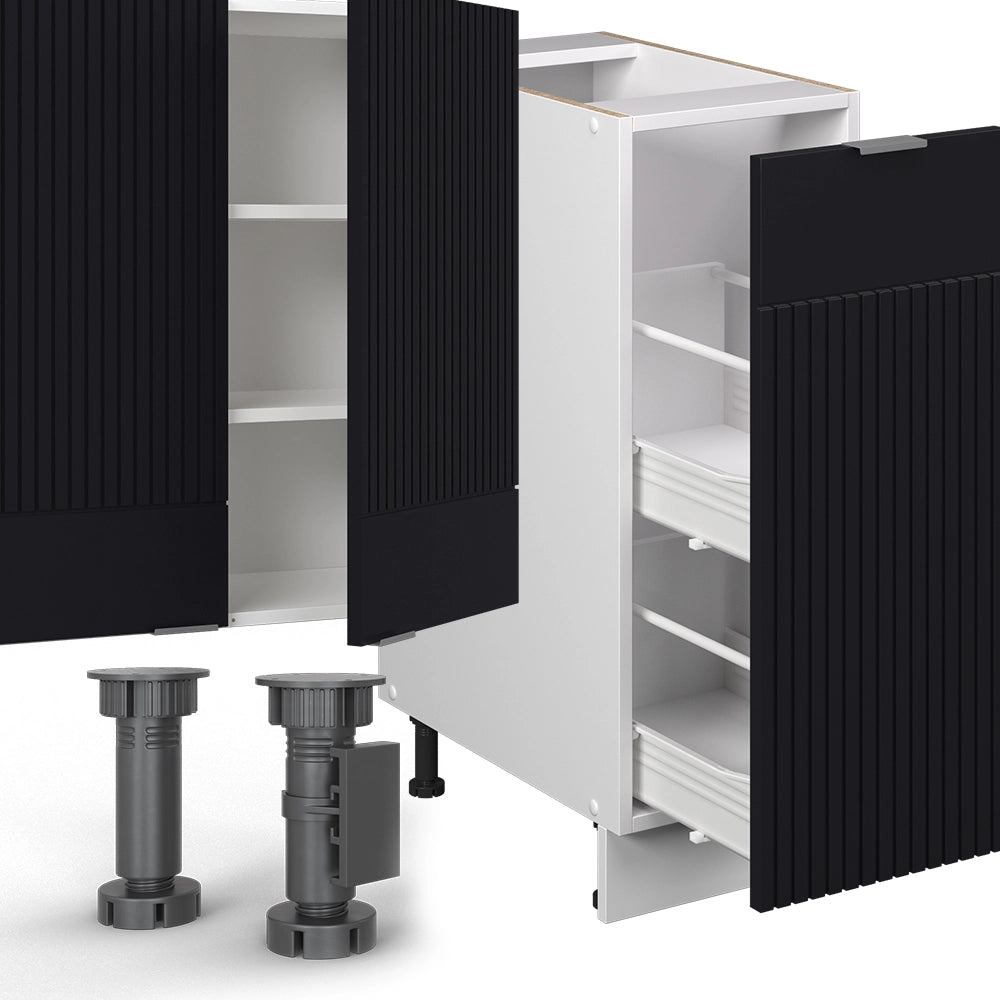 Cucina componibile Fame-Line Nero rigato/Bianco 280 cm, PL Marmo Vicco