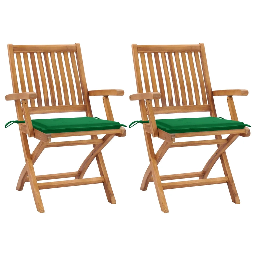 Sedie da Giardino 2 pz con Cuscini Verdi in Massello di Teak cod mxl 74935