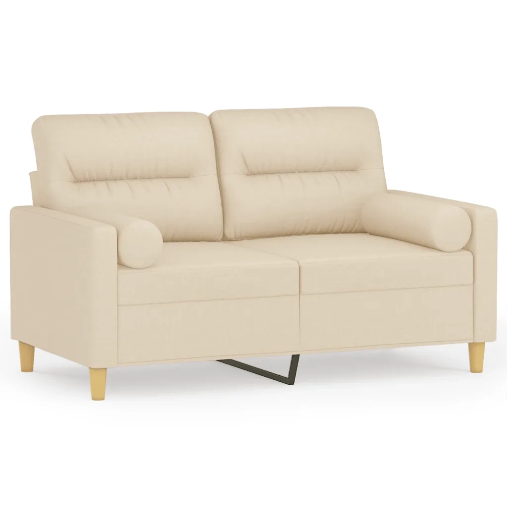 Divano | Divano da soggiorno | Sofa a 2 Posti con Cuscini Crema 120 cm in Tessuto