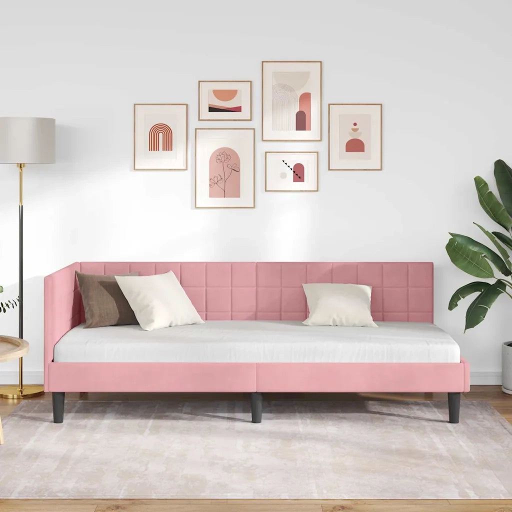 Cornice del letto ad angolo Rosa 80 cm x 200 cm Velluto