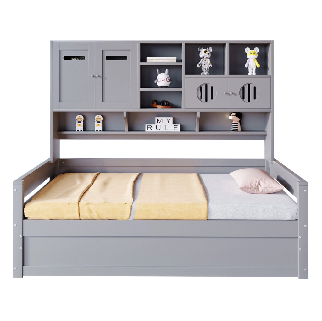 Divano letto singolo 90x200 cm con contenitore idraulico; in legno; grigio