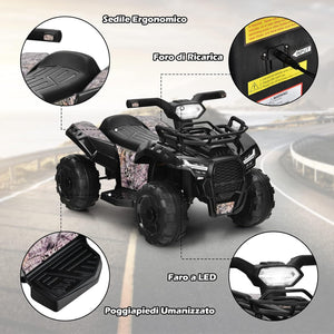 Quad Elettrico per Bambini, Auto Elettrica Cavalcabile con luce LED Musica e Box Anteriore, Mini Quad Regalo per Bambini 18-36 Mesi (Nero)