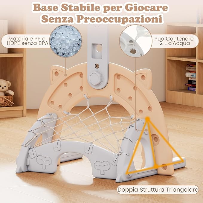 3 in 1 Canestro da Basket per Bambini, con Canestro Calcio e Golf, Cerchio Rimovibile e Pieghevole, Set da Gioco Regolabile per Interno ed Esterno, 3 Anni+ (Moca)