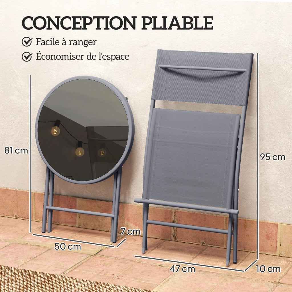 Set da bistrot pieghevole 3 pezzi, 2 sedie e 1 tavolo ¨C Zephmum ¨C Grigio