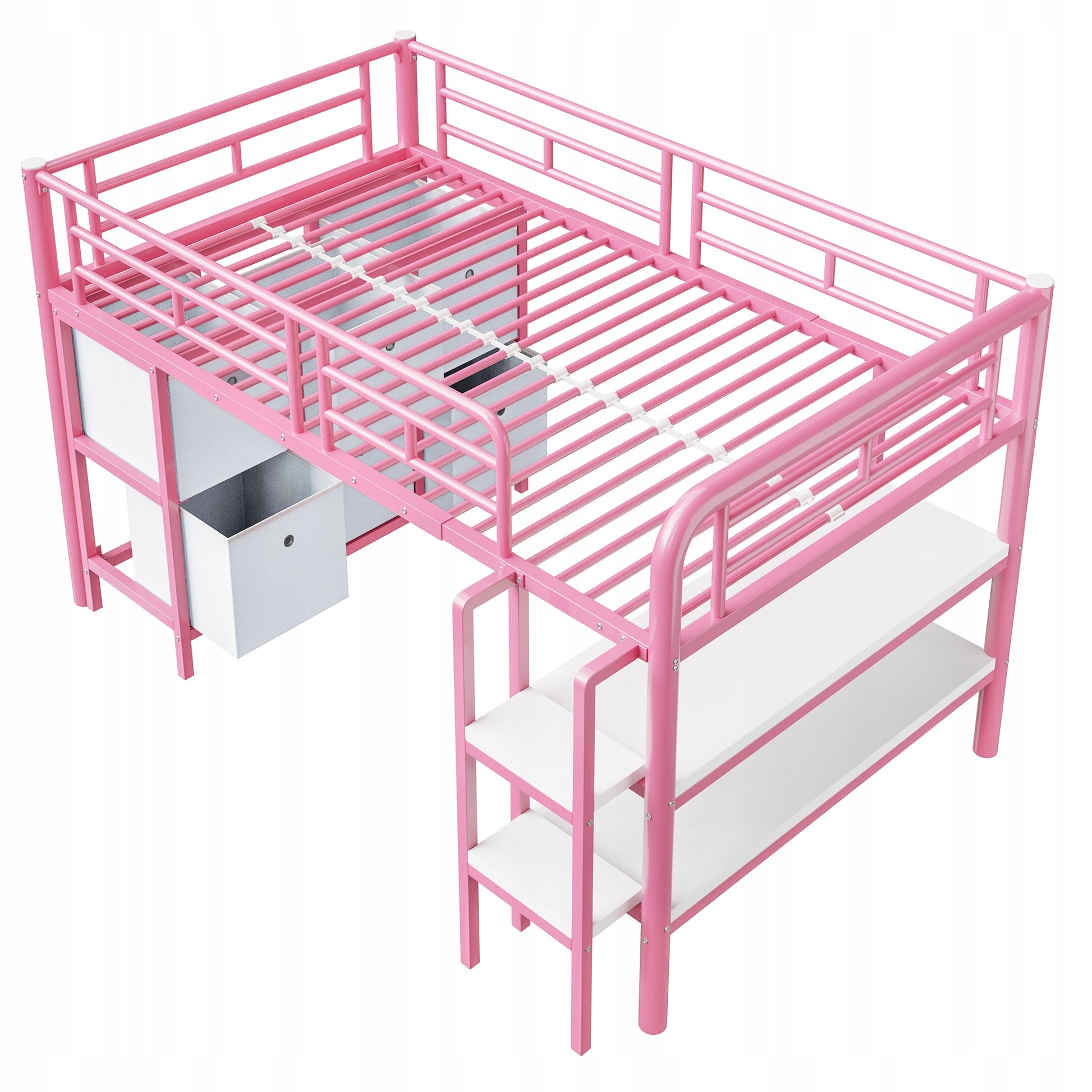 Letto a castello per bambini 90x200 - Xylo - Rosa con spazio di archiviazione