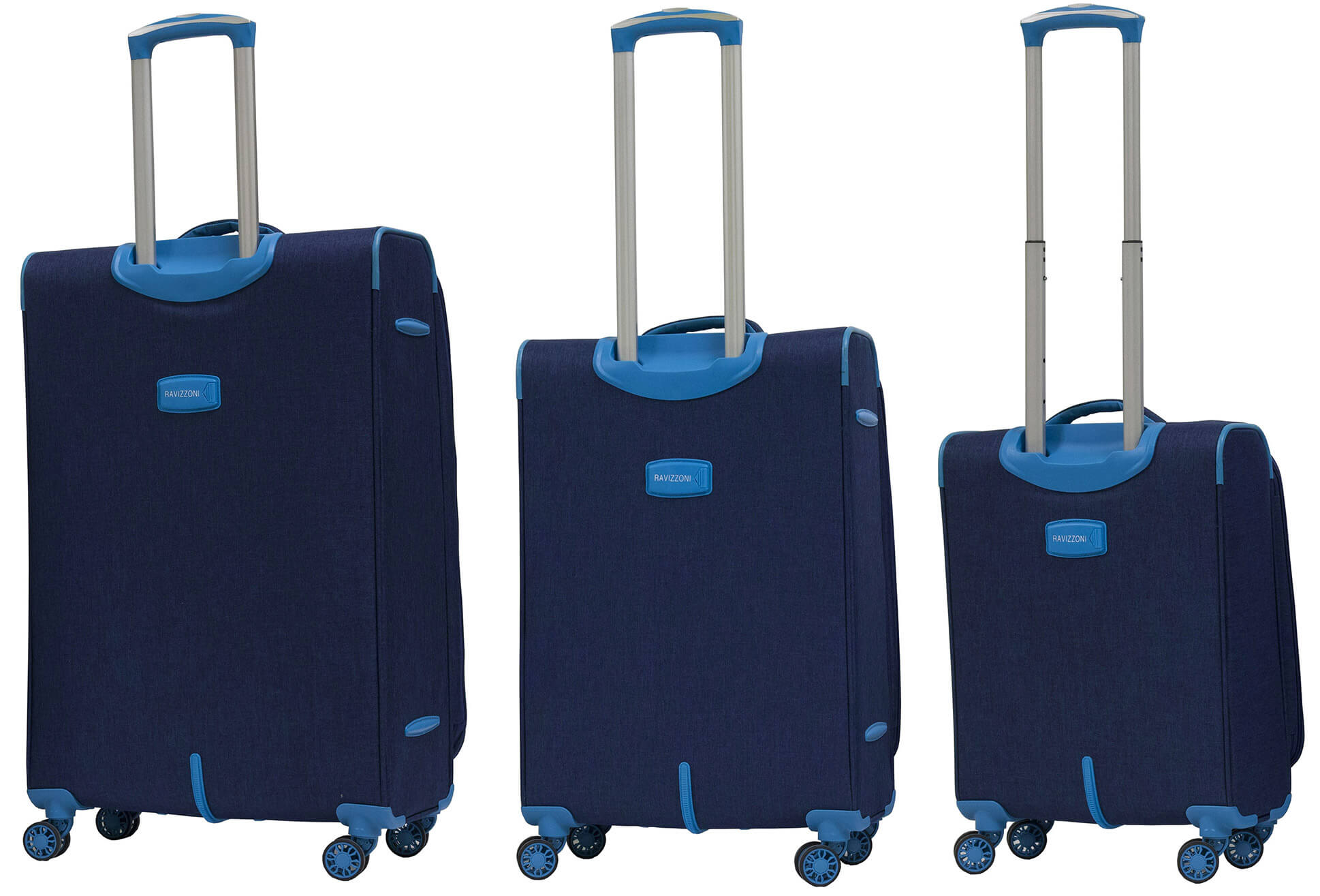 Set 3 Valigie Trolley Morbide in Poliestere 4 Ruote TSA Ravizzoni Nettuno Blu