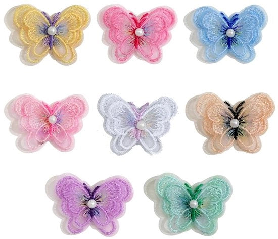 Pannelli decorativi a forma di farfalla 30 pezzi - bordure da cucire - applicazioni per abbigliamento - decorazione - progetti di ricamo - polyester 4 x 5 cm