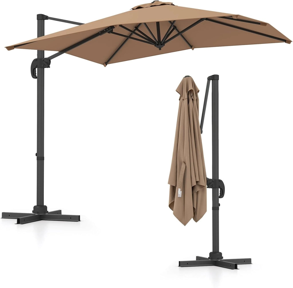 Ombrellone da Giardino 250 x 250 cm Decentrato, Ombrellone da Balcone Inclinabile con Base a Croce, Manovella, Rotazione a 360°, per Arredo Esterno, Cortile e Terrazzo