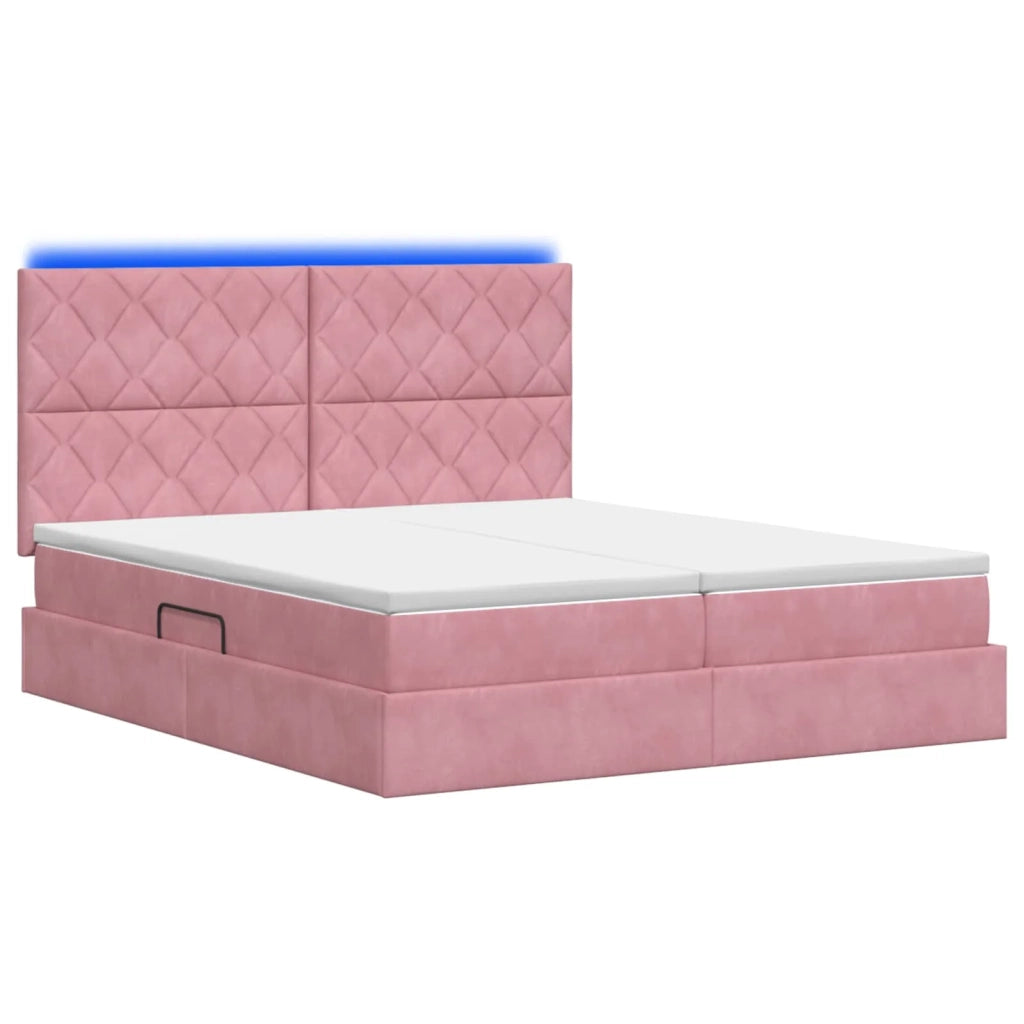 Letto con contenitore LED e materasso Rosa 200 x 200 cm Velluto 3460289
