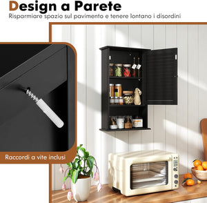 Armadio del Bagno Montato a Muro, Mensola Interna Regolabile, Struttura in MDF di Qualità, Pratico e Salva Spazio, Design Unico (Nero)