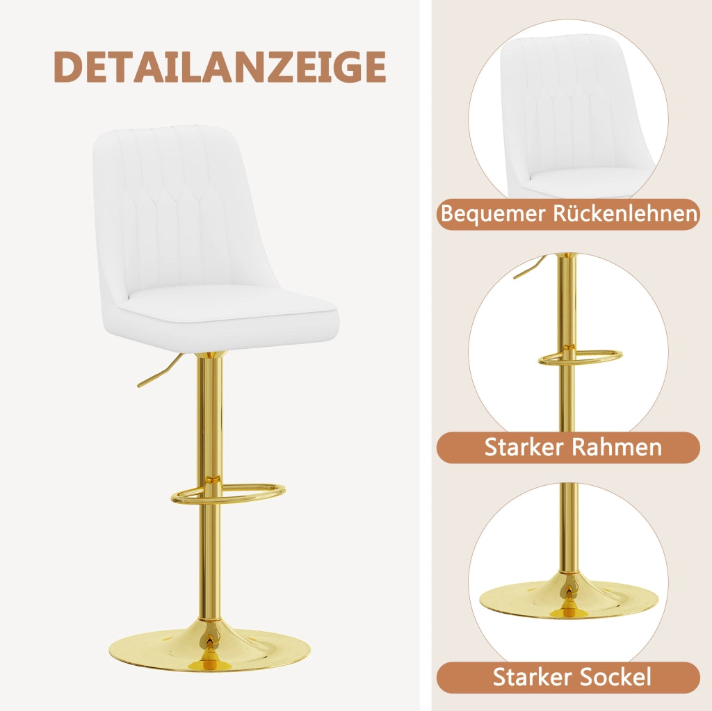 Set di 2 sgabelli bar regolabili bianchi e oro con schienale