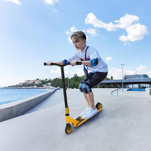 Scooter acrobatico per bambini con 2 ruote pu e ampia pedana in alluminio, Scooter pro per trucchi da strada Giallo-Monopattini