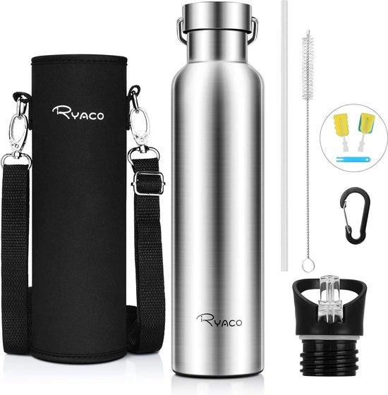 Fusto di acciaio inossidabile, termos, 750 ml, 1 litro, BPA libero, impermeabile, libero da anidride carbonica, termos per bambini, bollicine, sport, università, scuola, fitness, outdoor, campeggio