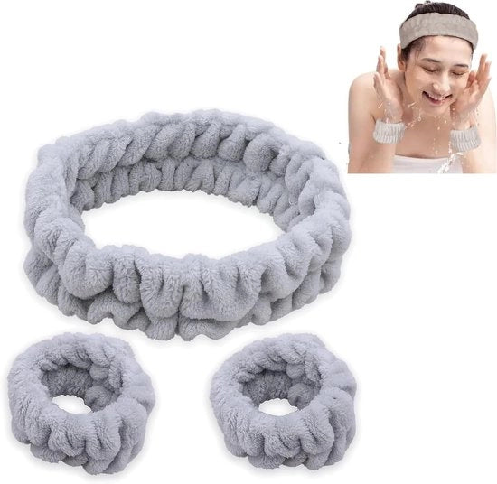 Set di bende per viso e polso per la pulizia della pelle, assorbimento del trucco e l'umidità per donne e ragazze (grigio)