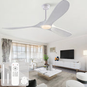 Ventilatore da soffitto 60 pollici con luce LED; telecomando; 3 pale in legno massello; bianco
