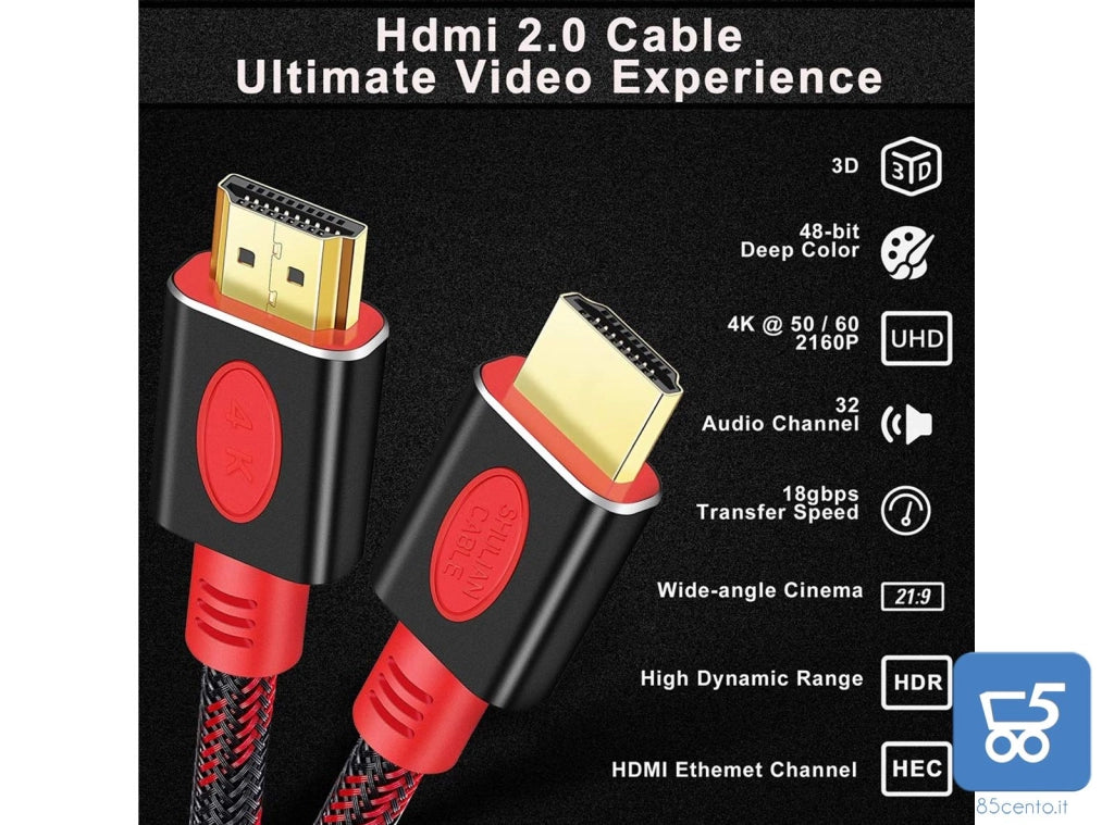 Cavo HDMI 2.0 4K UHD 2160p, HD 1080P ETHERNET 3D PC 1 Metro 18 Gbps