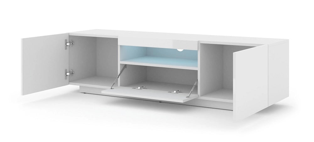 Mobile TV sospeso o a terra Led Incluso 150x37x42cm STAND AURA Bianco lucido