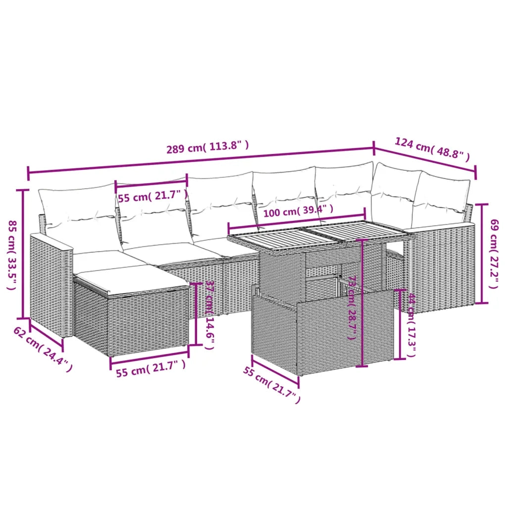 Set Divani da Giardino con Cuscini 8 pz Nero in Polyrattancod mxl 88738