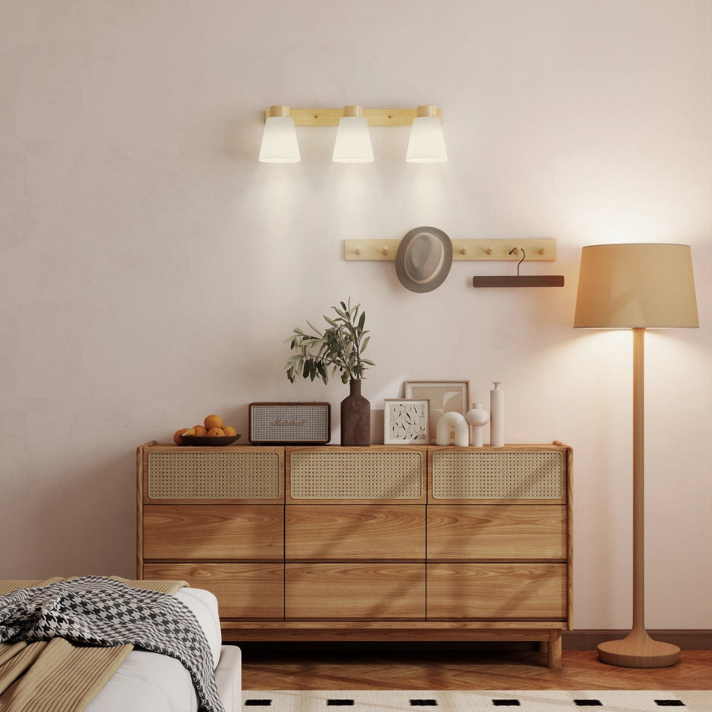 Plafoniera LED 40W con 3 lampadine E27 e teste regolabili ¨C zephmum ¨C legno naturale