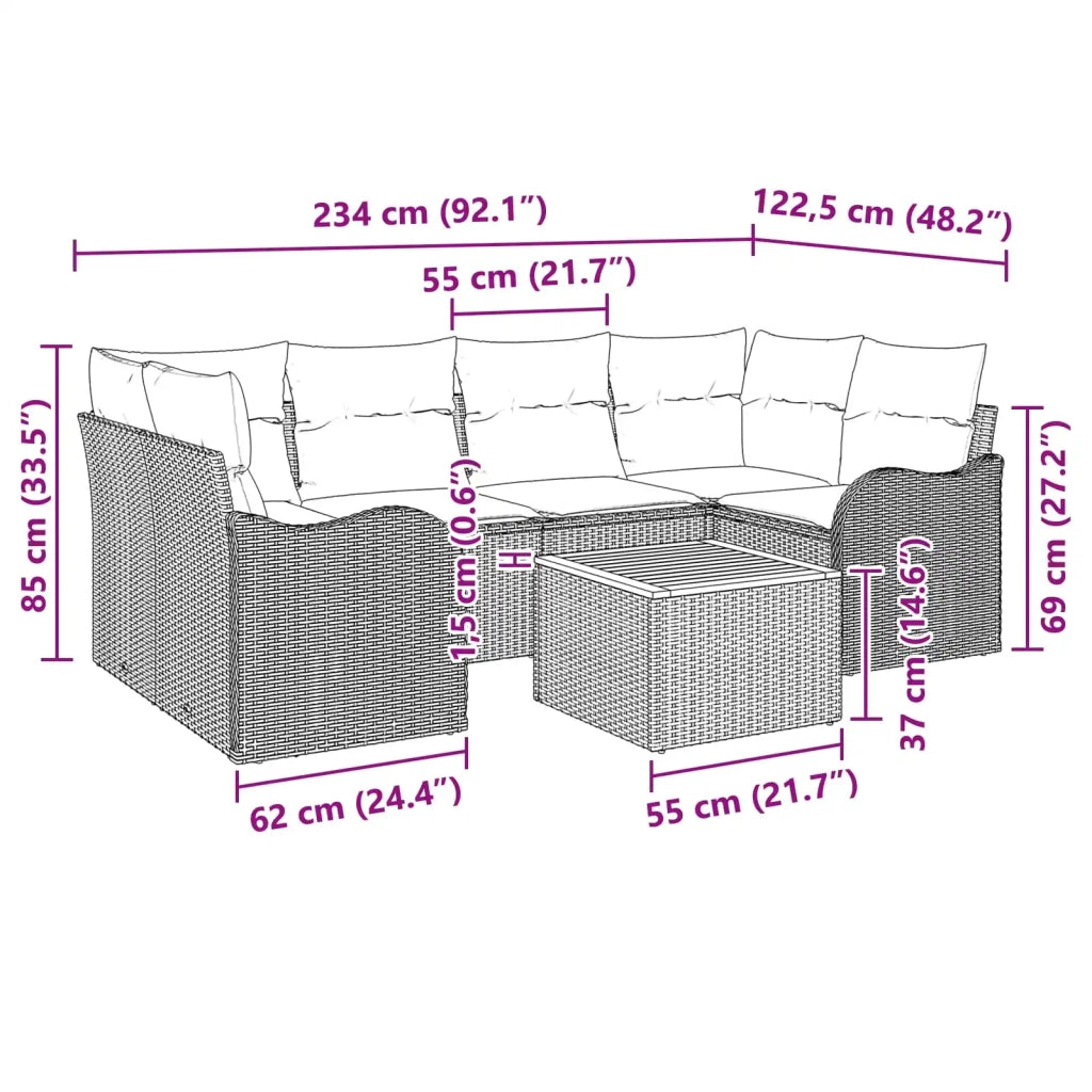 Set Divano da Giardino 7 pz Grigio polyrattan 3347409