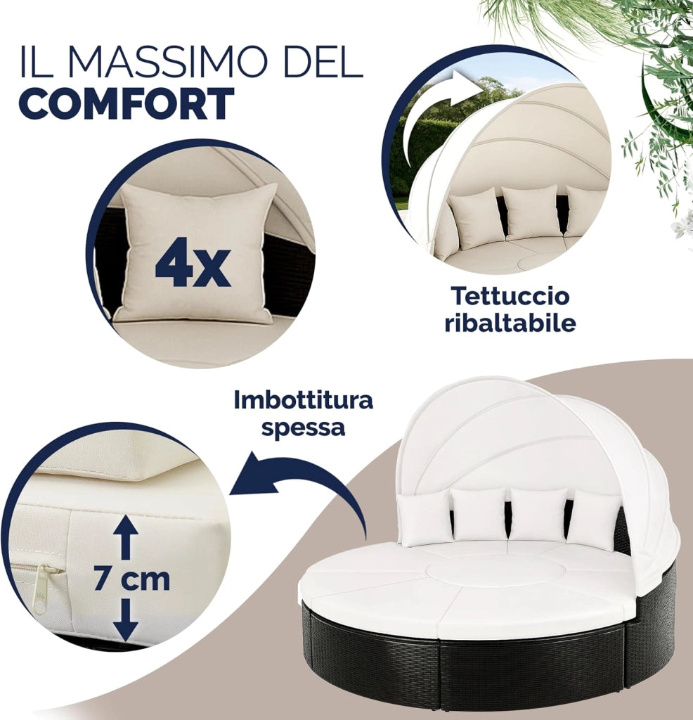 Isola Prendisole Polyrattan Ø230 Baldacchino Cuscini Lettino Set Lounge Componibile