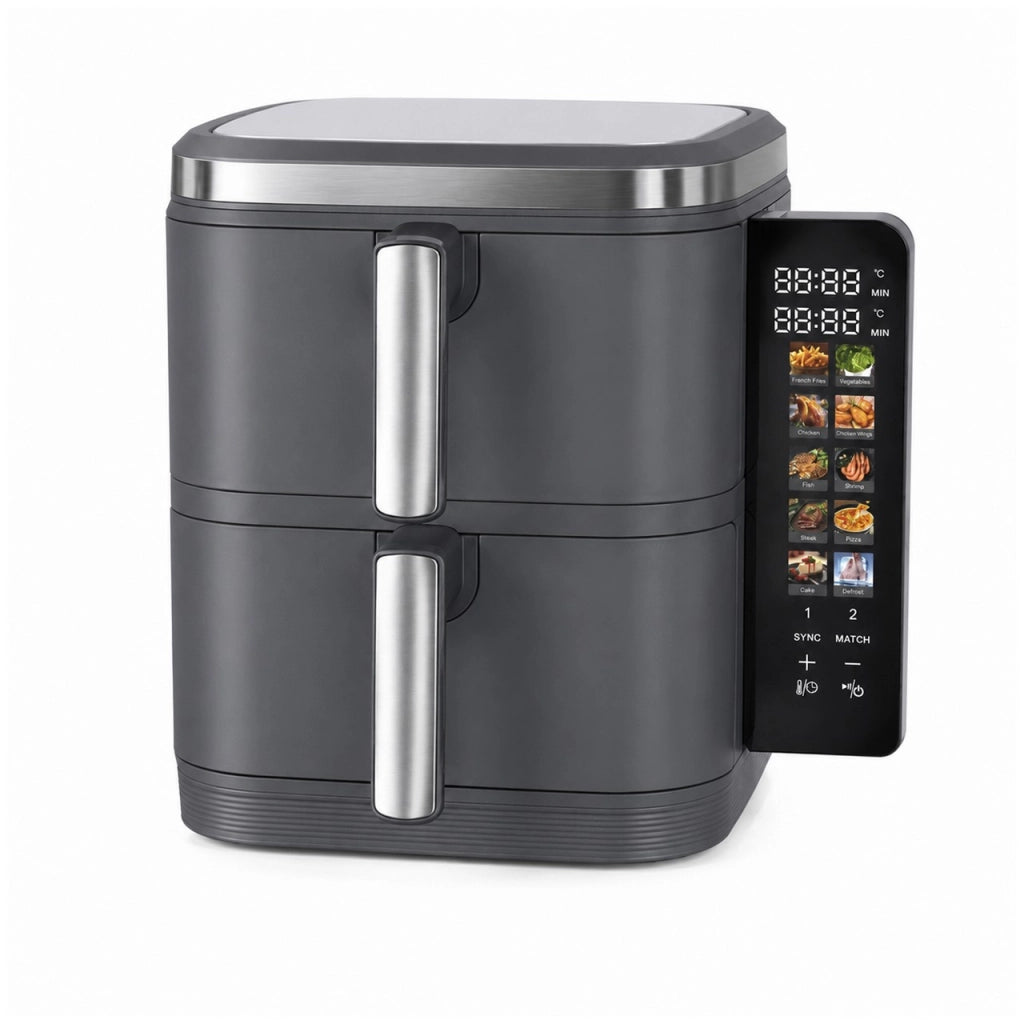 Friggitrice ad Aria 11 Litri Doppio Cestello 2800W, 5,5+5,5L con Separatori, 4 Piani di Cottura, Display LED Touch Richiudibile, 12 Programmi, Doppia Cottura Indipendente, Timer, 60-200°C