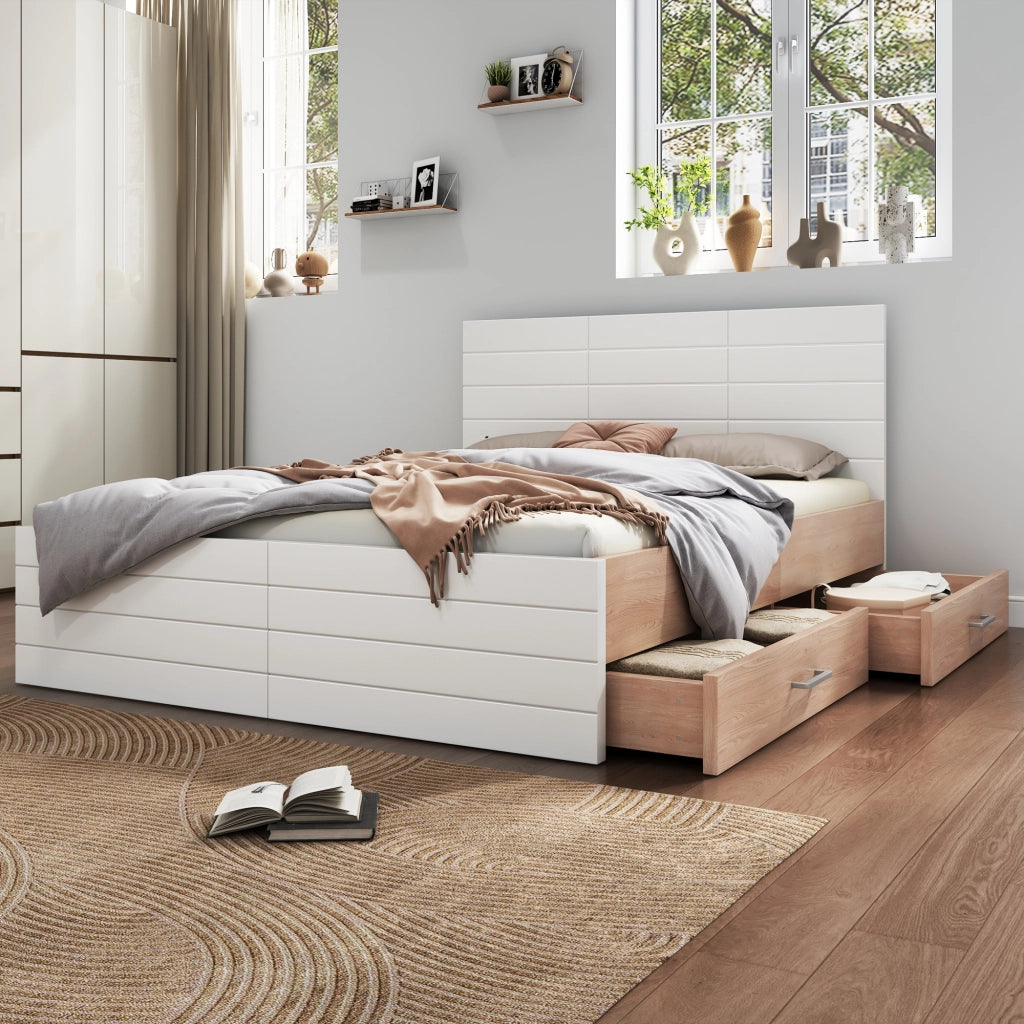 Set letto in legno – 160x200 cm – 2 cassetti rete – rovere/bianco