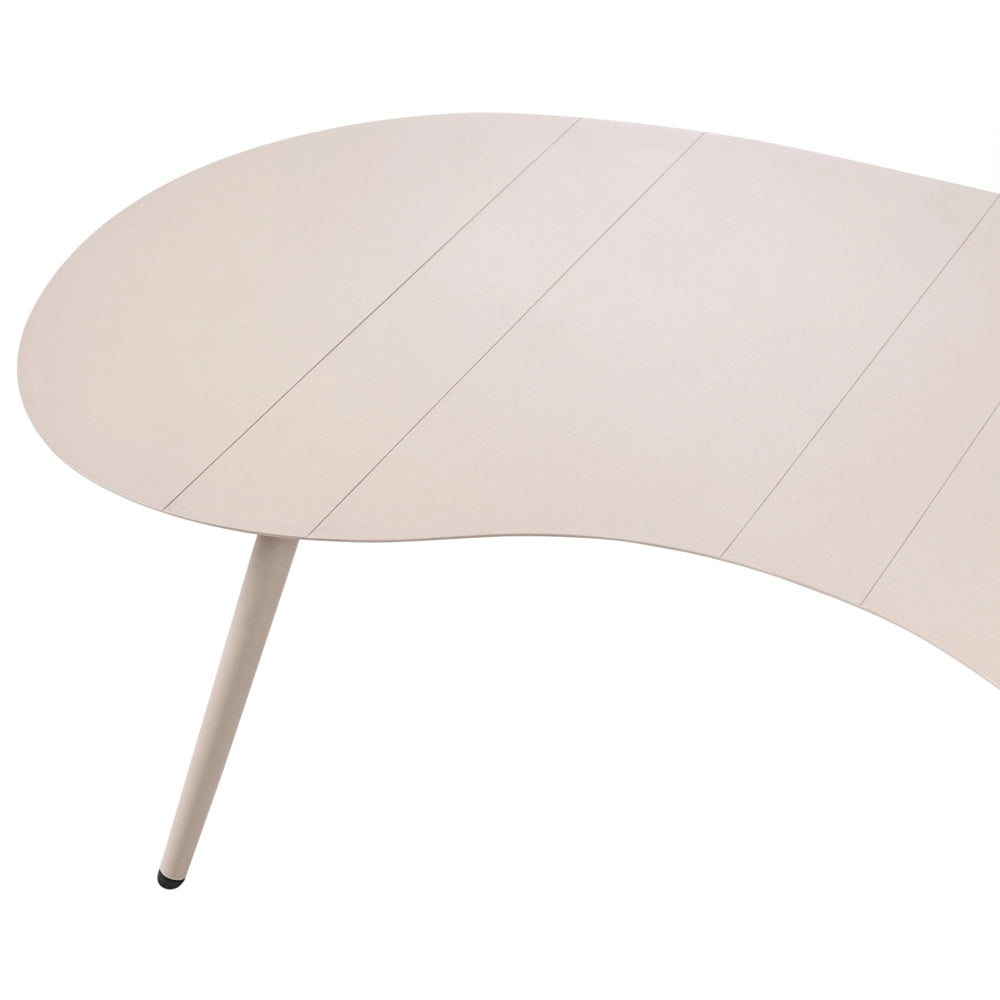 Tavolino da giardino in alluminio 130 x 65 cm resistente ai raggi UV e all'acqua forma a fagiolo beige