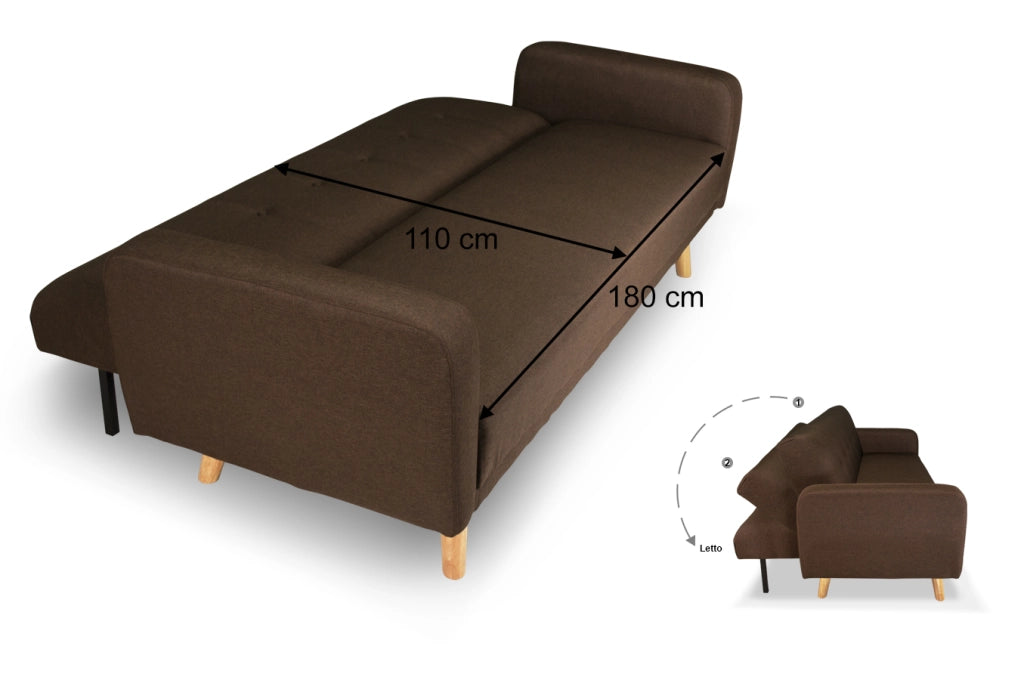 Divano letto clic clac in tessuto marrone, divano 3 posti - Henry - DL-HE09FBC