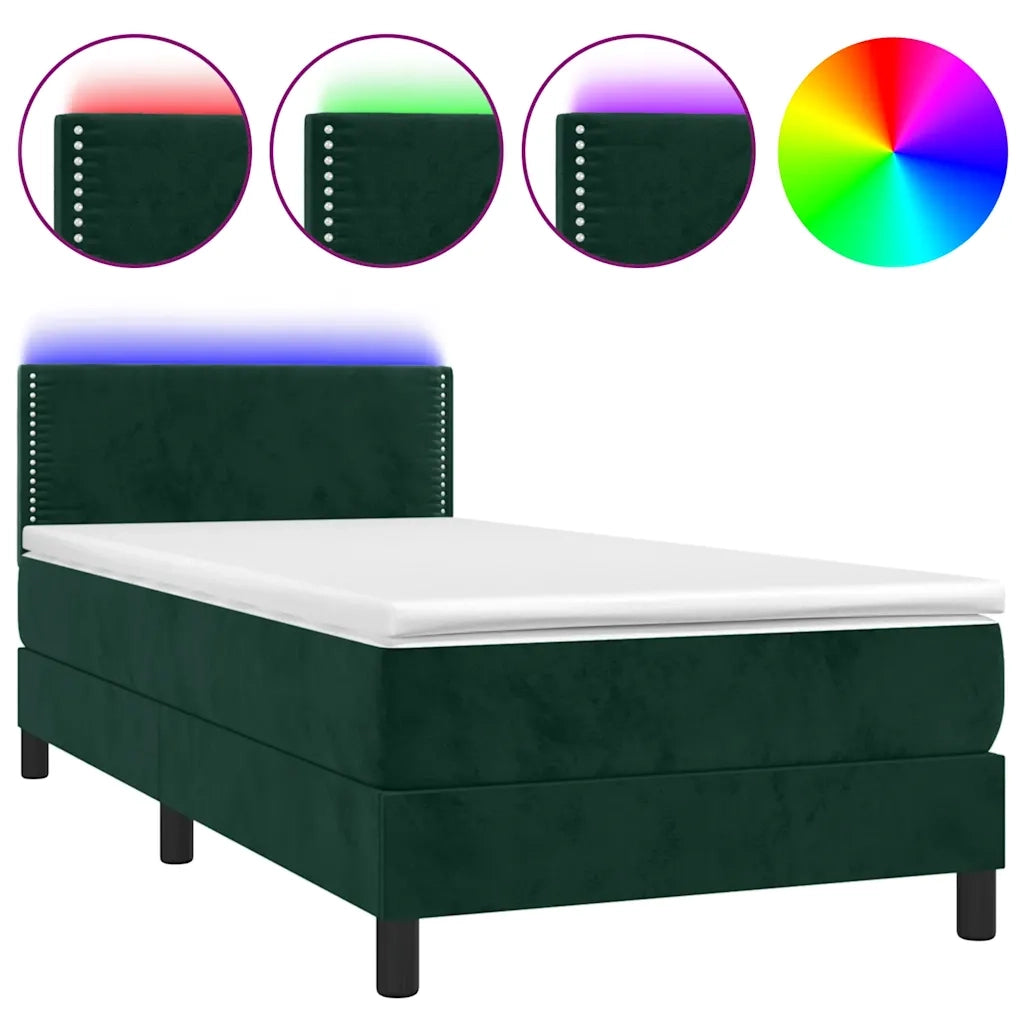 Letto a Molle con Materasso e LED Verde Scuro 100x200cm Vellutocod mxl 74904