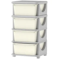 Cassettiera in Plastica Colorata per Cameretta con 4 Cassetti, 37x37x76 cm, Crema