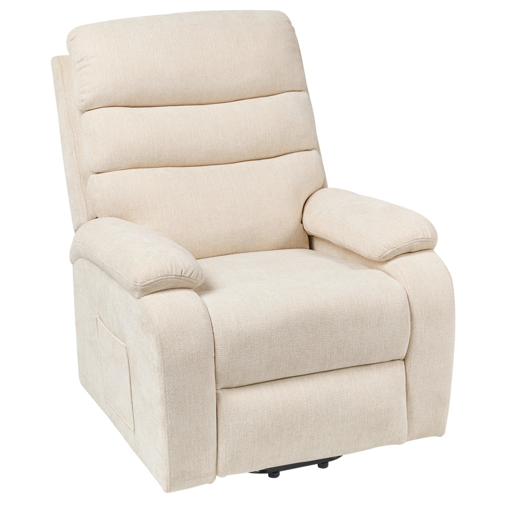 Poltrona reclinabile elettrica Poliestere beige chiaro Seduta singola imbottita con poggiapiedi Funzione di sollevamento Design moderno Relax