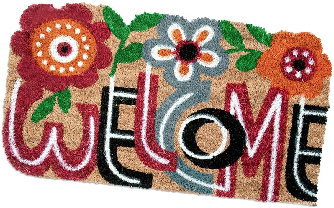 Zerbino Cocco 40x75 cm WELCOME Retro Gomma Antiscivolo Tappeto Moderno Porta Ingresso Entrata