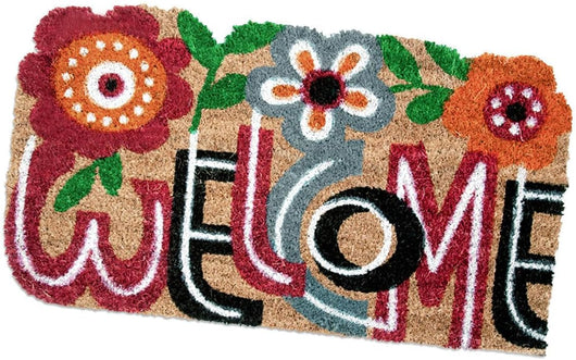Zerbino Cocco 40x75 cm WELCOME Retro Gomma Antiscivolo Tappeto Moderno Porta Ingresso Entrata