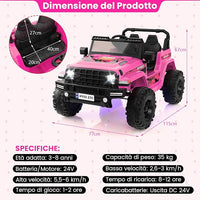 24V Auto per Bambini con Telecomando, Macchina Elettrica con 2 Posti musica Bluetooth luci, 2 Velocità Regolabile, Regalo per Bambini 3-8 Anni (Rosa)