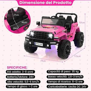 24V Auto per Bambini con Telecomando, Macchina Elettrica con 2 Posti musica Bluetooth luci, 2 Velocità Regolabile, Regalo per Bambini 3-8 Anni (Rosa)