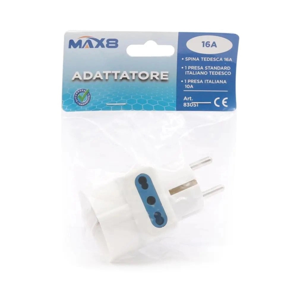 Trade Shop - Adattatore Spina 16a 2 Prese Bipasso 10a/16a 2p+t 1 Presa Universale 10/16a Schuko 83051 -