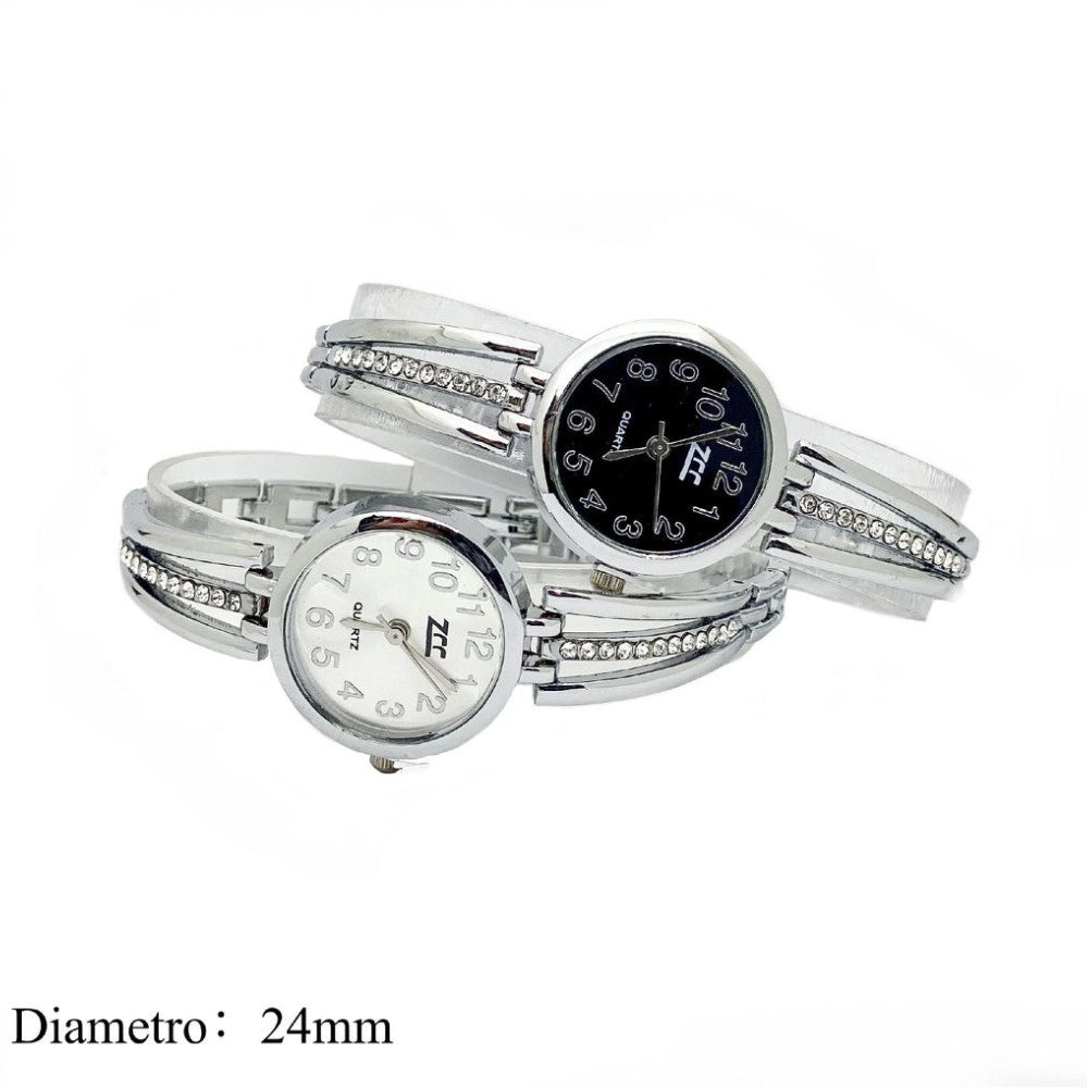 Trade Shop - Orologio Da Polso Elegante Argento Con Cristalli 24 Mm -