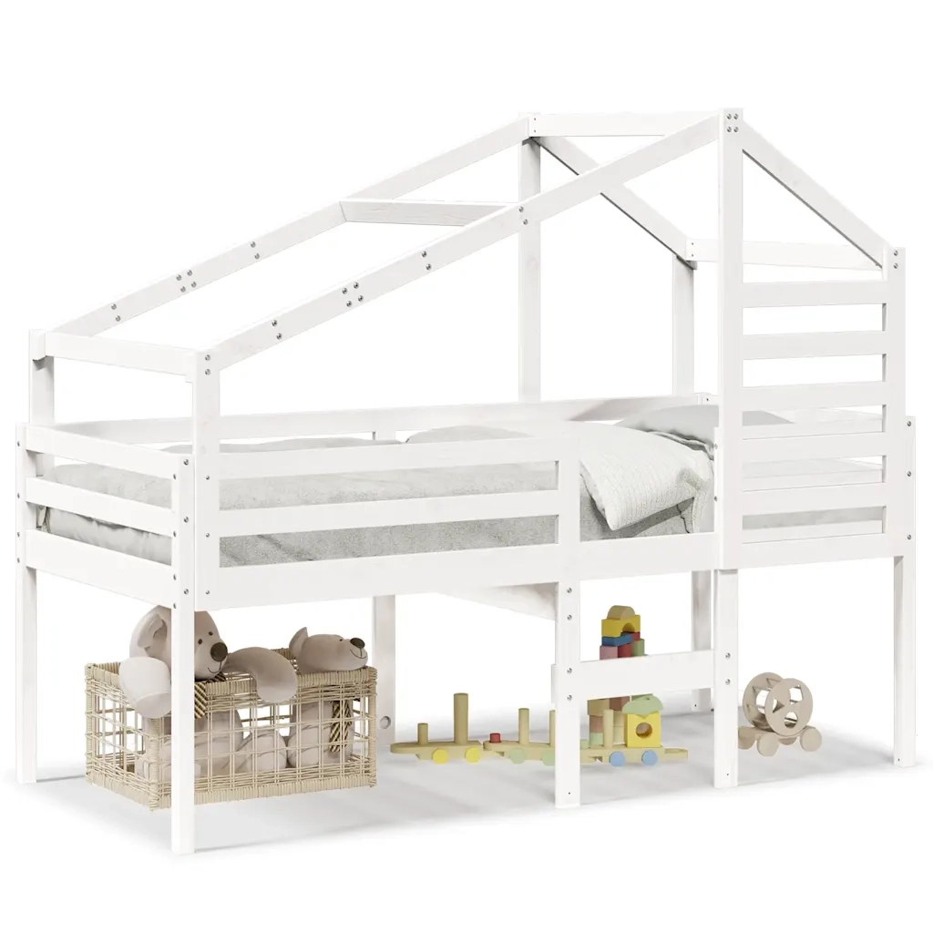 vidaXL Letto a Soppalco con Tetto Bianco 90x190 cm in Legno di Pino