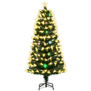 Albero di natale artificiale preilluminato con 8 modalit¨¤ di illuminazione-Albero di natale in fibra ottica con base in metallo pieghevole da 150 cm