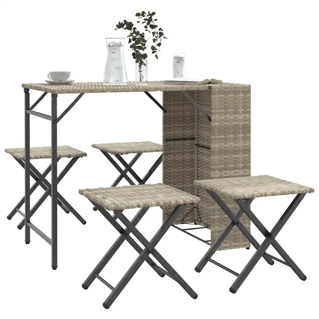 vidaXL Set Pranzo da Giardino Pieghevole 5 pz Grigio Chiaro Polyrattan