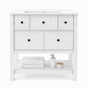 Mobile sottolavabo con lavabo in ceramica e 5 cassetti - per bagno - 76×46.5×82 cm - bianco