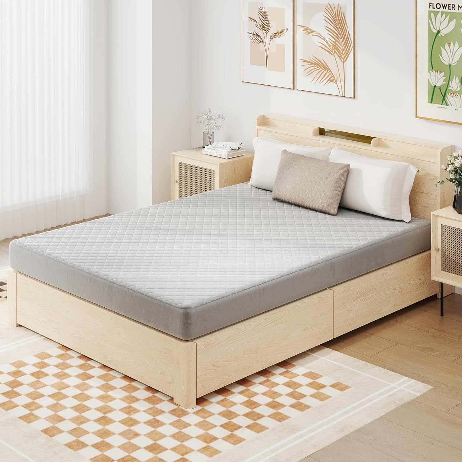 Protezione per Materasso, Coprimaterasso in Velluto Morbido di Lusso con Fondo Antiscivolo, Copertura per Materasso Confortevole con Imbottitura in Spugna (200 x 140 cm)