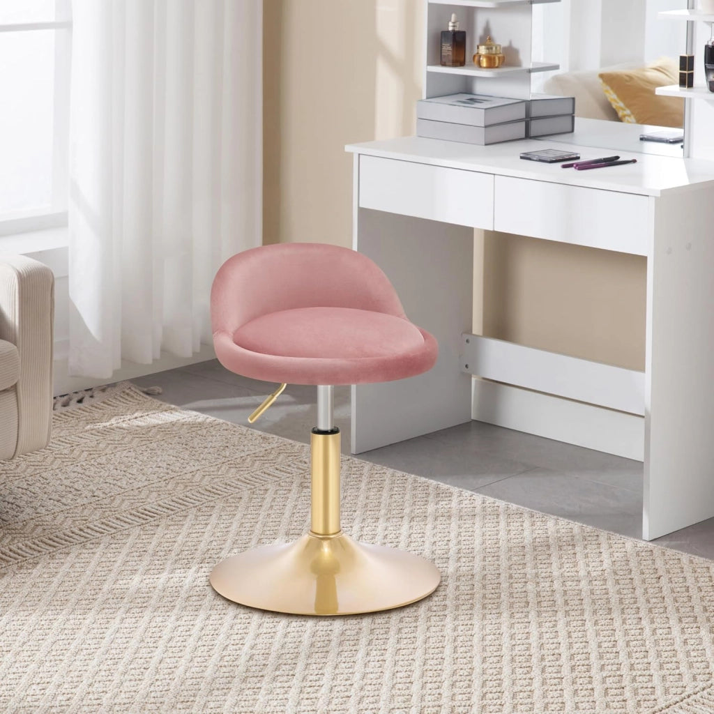 Sgabelli da Trucco Set di 2, Regolabile in Altezza, Sgabelli Girevoli per Ufficio Cucina Soggiorno Camera da Letto, Velluto, 42,5-58 cm, Rosa