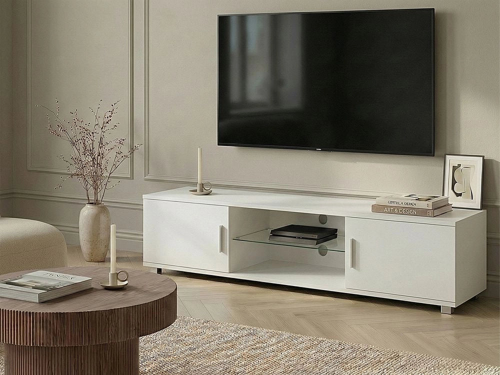 Mobile TV moderno con ante e sistema di gestione dei cavi MDF Gambe in metallo Bianco stile moderno