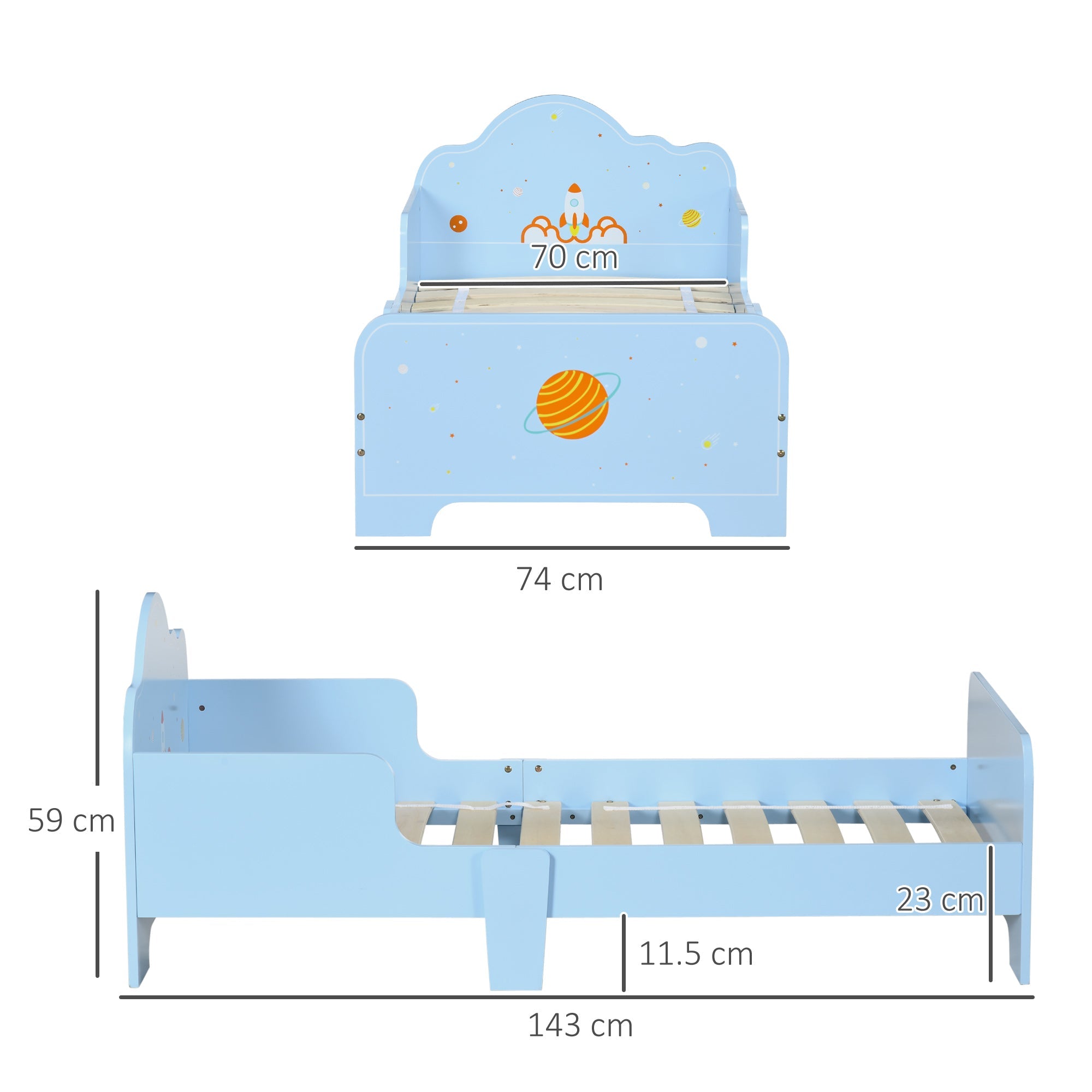Letto per Bambini con Sponde 143x74x59 cm Fantasia Spaziale Azzurro